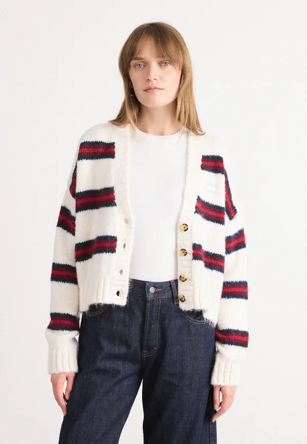 BADGE STRIPE FLUFF - Strickjacke - ancient white