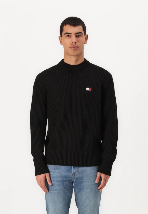 BADGE TEXTURED C NECK - Strickpullover - black