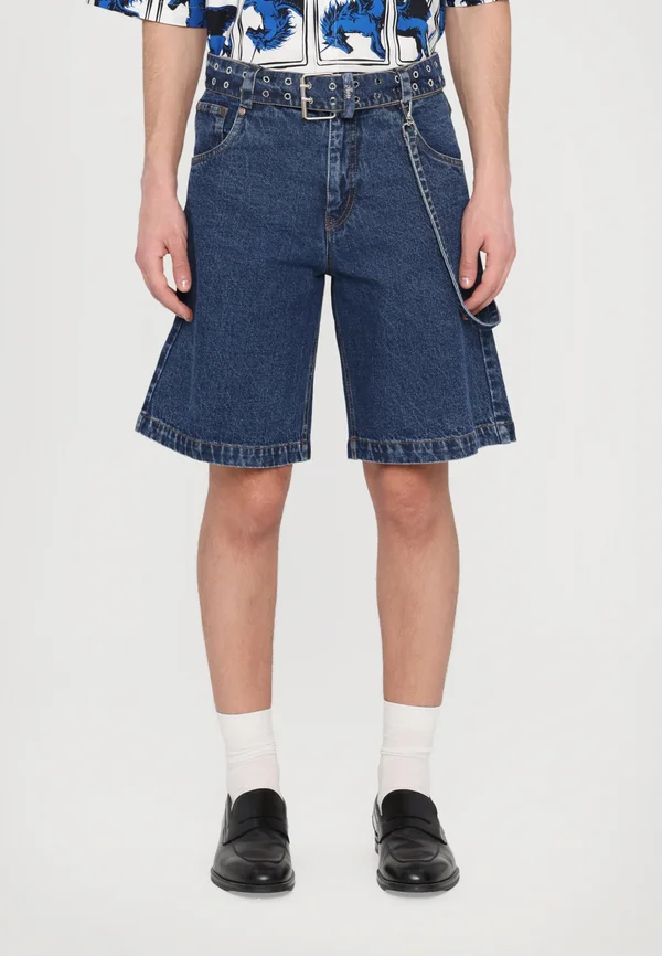BAGGY WITH BELT - Jeans Shorts - blue
