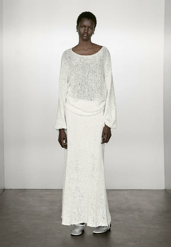 BALLOON SLEEVE WITH BOWS - Strickpullover - white