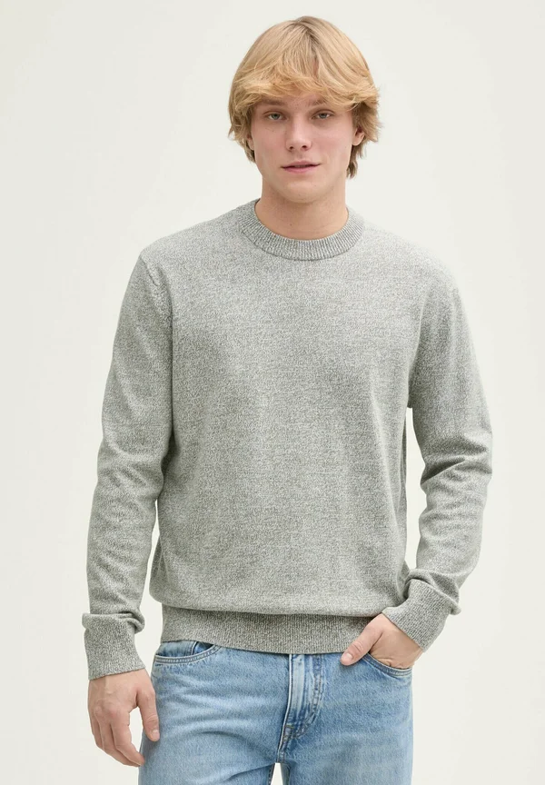 BASIC CREWNECK  - Strickpullover - moss green white mouline