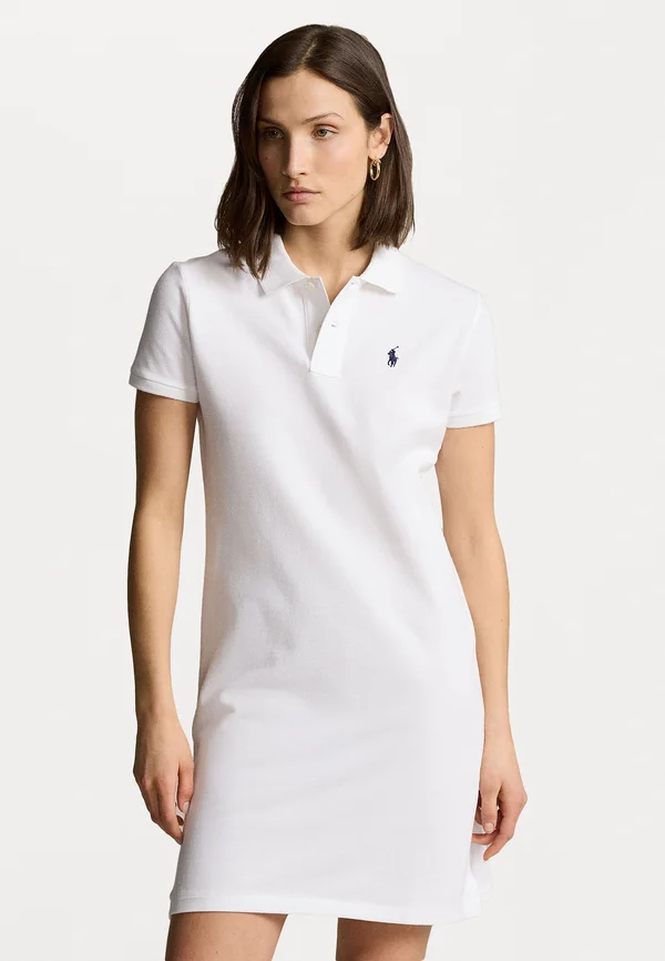 BASIC MESH SHORT SLEEVE COTTON DRESS - Freizeitkleid - white