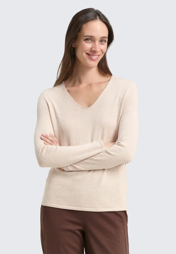 BASIC V-NECK - Strickpullover - desert sand melange