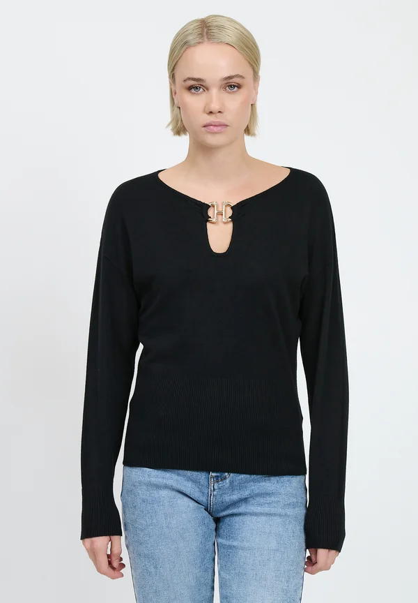 BEJEWELED CUT OUT - Strickpullover - black