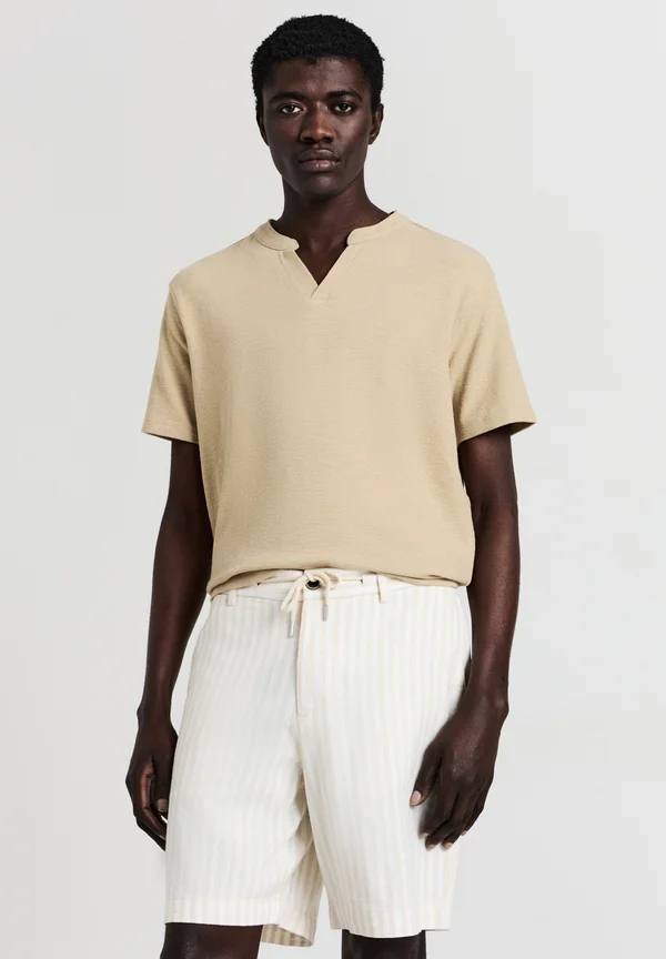 BERMUDA LINO RIGATO - Shorts - var sabbia