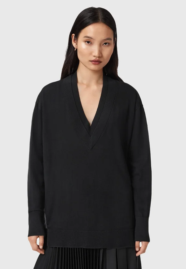 BERN PANEL V NECK - Strickpullover - black