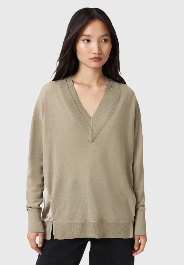 BERN PANEL V NECK - Strickpullover - taupe grey
