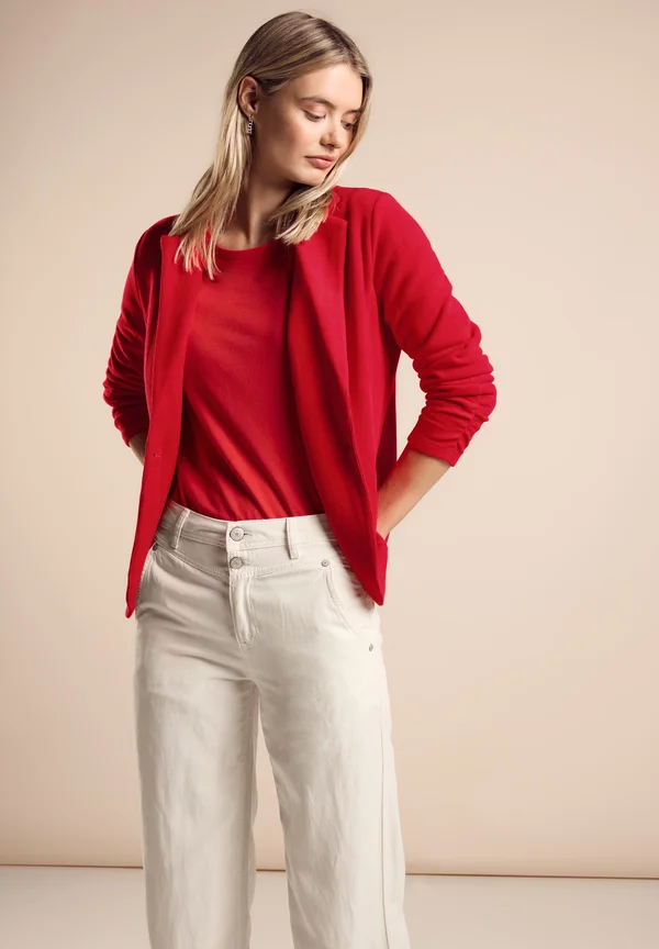 BLAZER MIT RAFFUNGEN - Strickjacke - rot