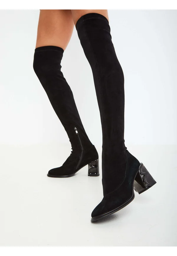 BLOCK HEEL - Overknees - black