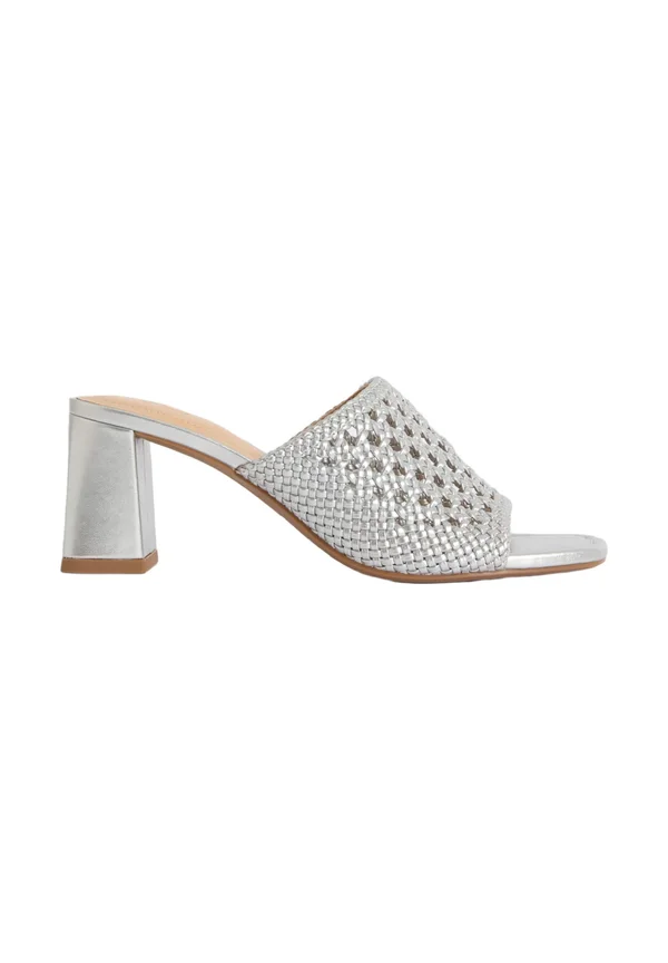 BLOCK OPEN TOE - Pantolette hoch - silver