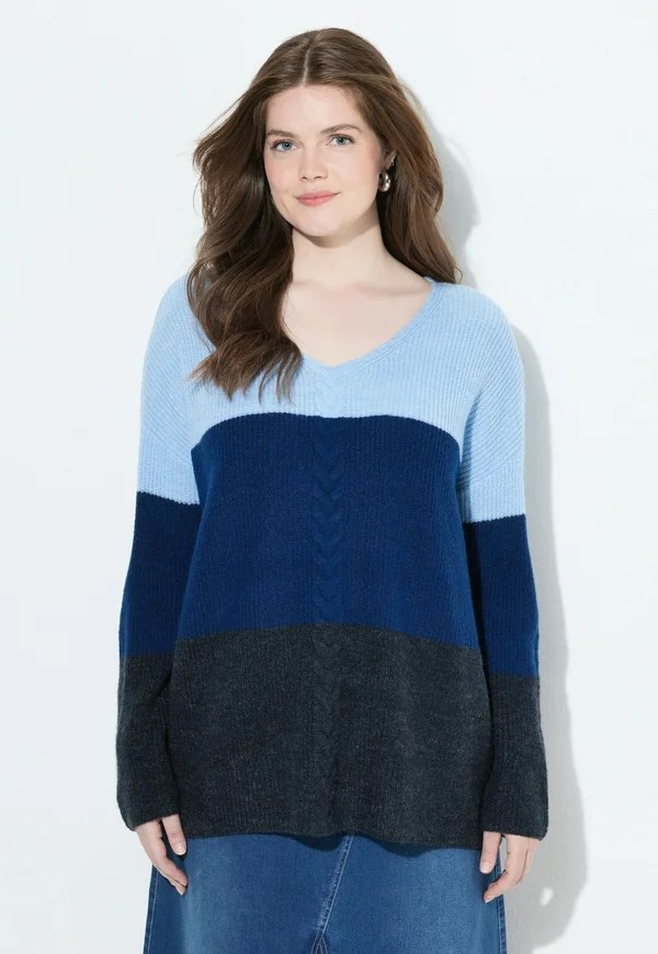 BLOCK STRIPE V-NECK  - Strickpullover - marine
