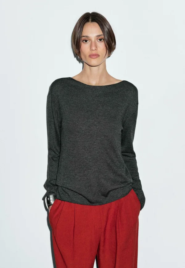 BOAT NECK LONG SLEEVE - Strickpullover - grey