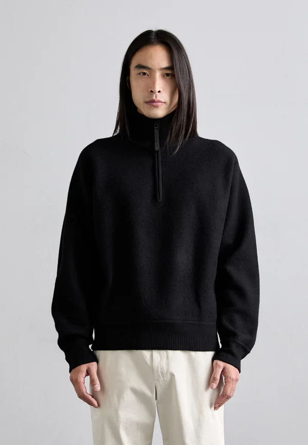 BON QUARTER ZIP - Strickpullover - black
