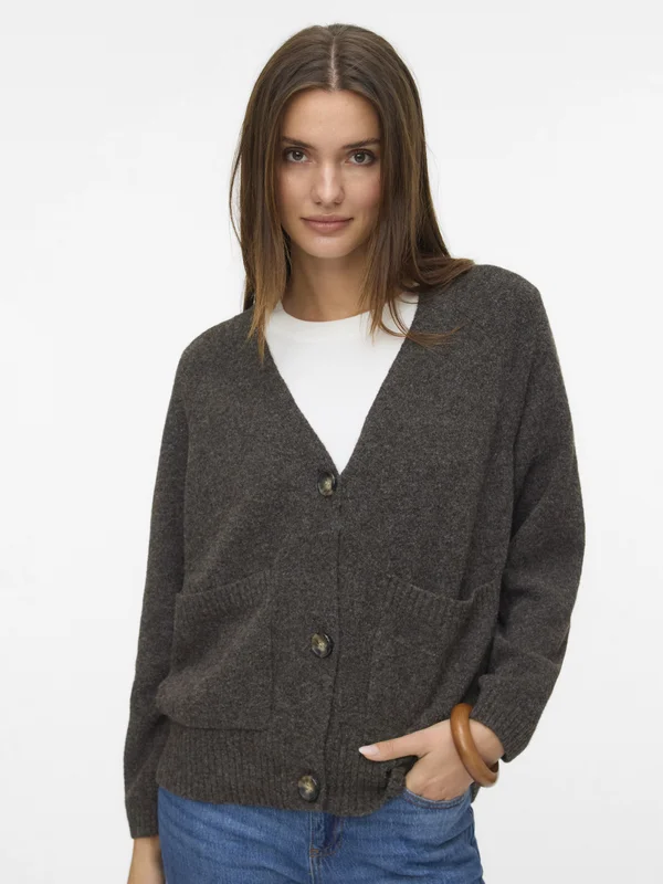 BOOM LS V-NECK BUTTON  NOOS - Strickjacke - chocolate torte