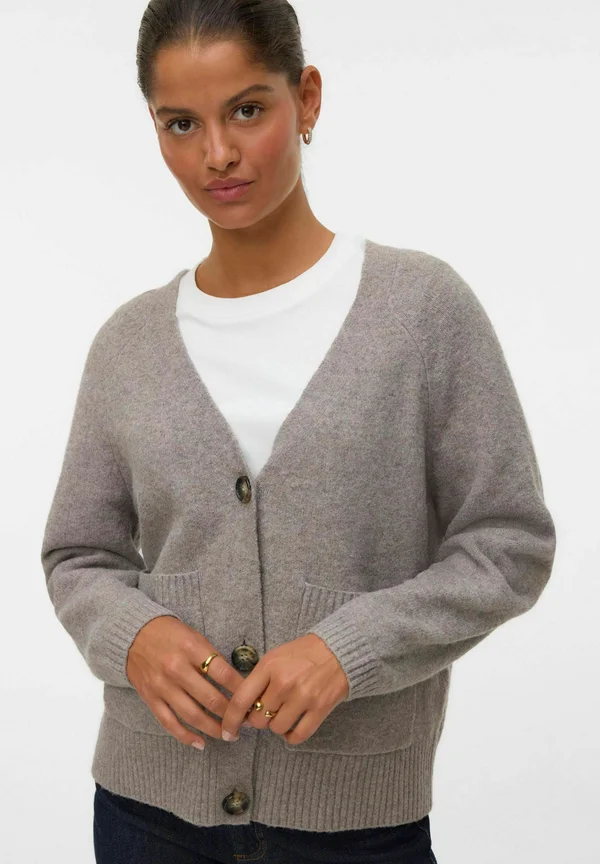 BOOM LS V-NECK BUTTON  NOOS - Strickjacke - moon rock