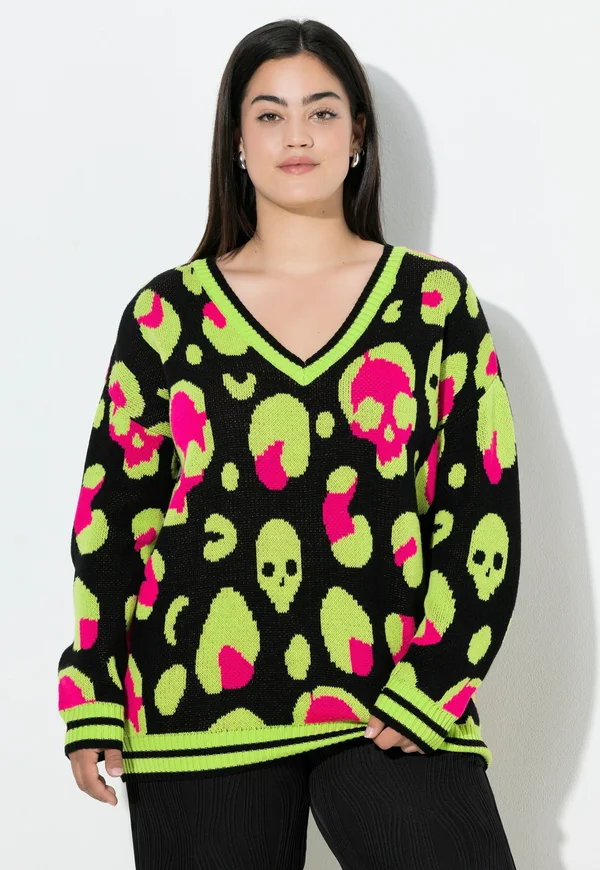 BOXY FIT, TOTENKOPF-MUSTER - Strickpullover - black