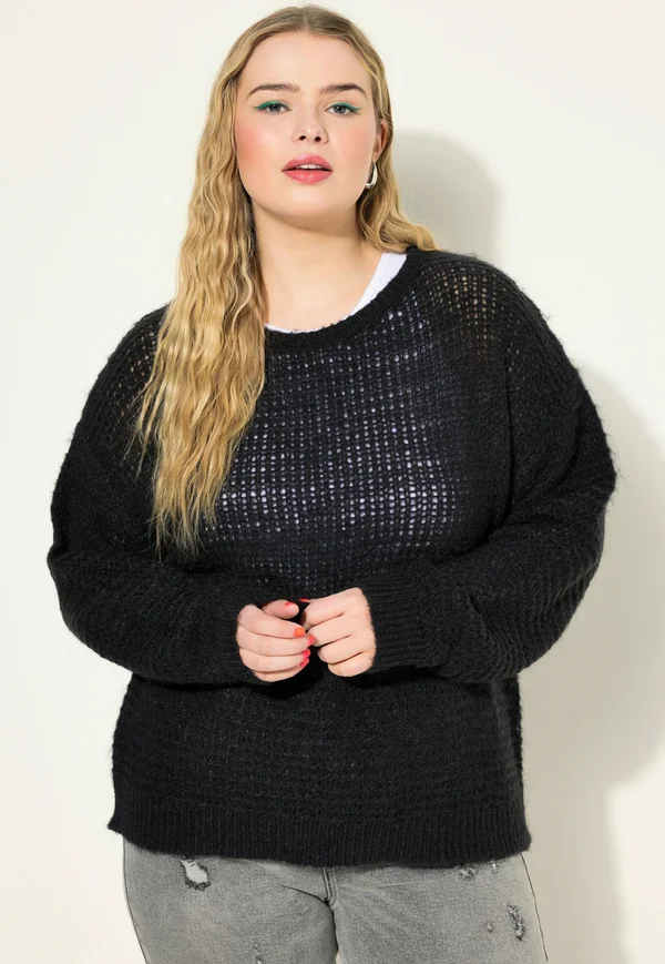 BOXY SHAPE RUNDHALS - Strickpullover - black