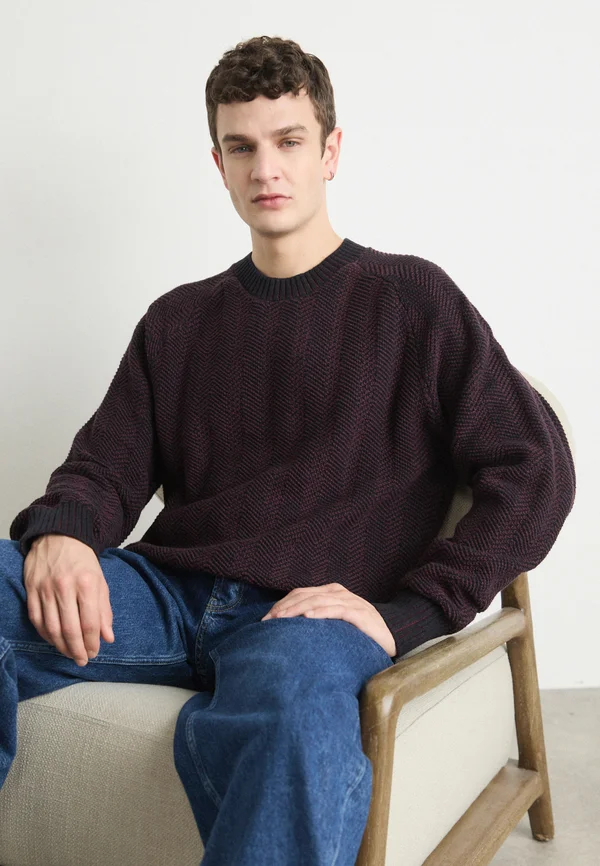 BRAD HERRINGBONE - Strickpullover - dark navy dark burgundy