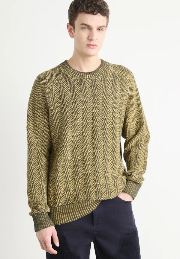 BRAD HERRINGBONE - Strickpullover - forest green mustard yellow