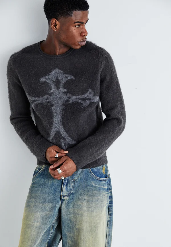 BRUSHED CROSS INTARSIA - Strickpullover - black