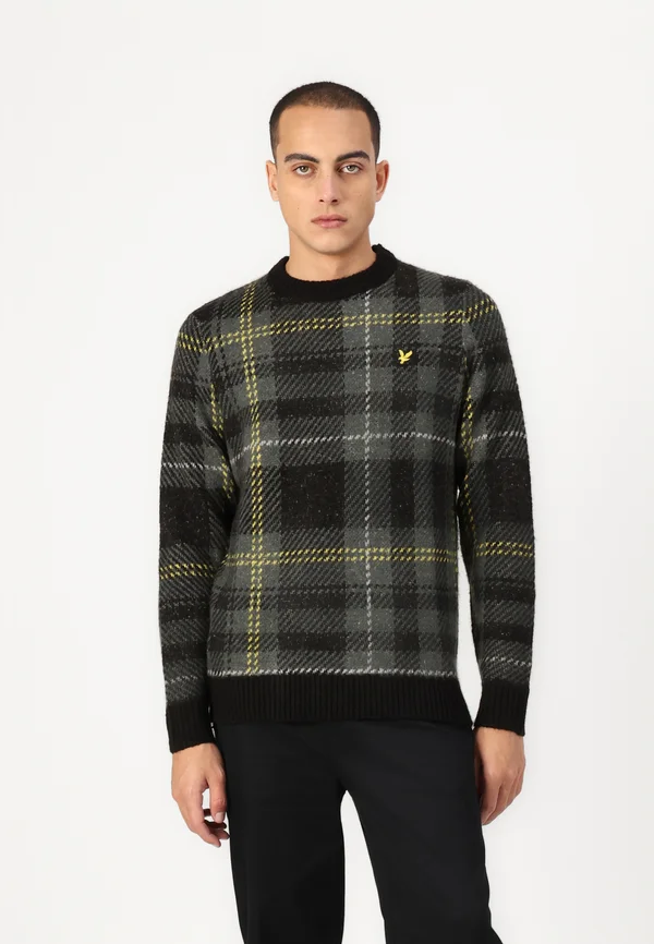 BRUSHED TARTAN CREW NECK - Strickpullover - jet black