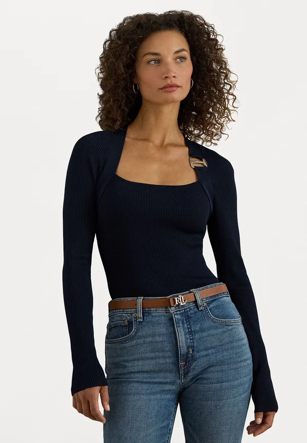 BUCKLE-TRIM RIB-KNIT SWEATER - Strickpullover - navy