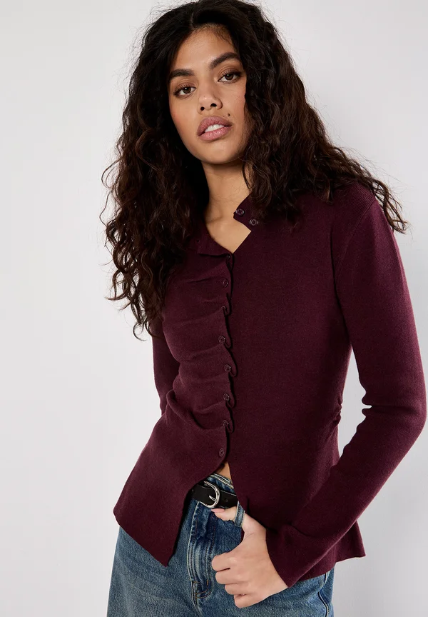 BUTTON-DOWN PLEAT  - Strickjacke - burgundy
