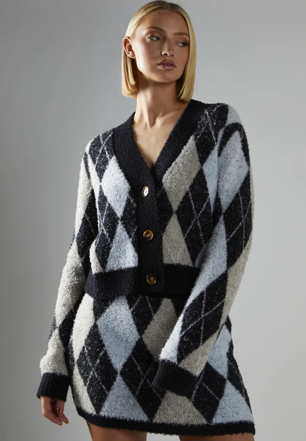 BUTTON-DOWN - Strickjacke - black multi argyle