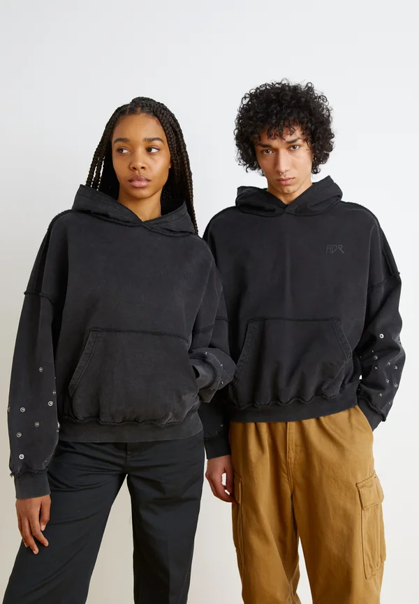 BUTTON HOODIE UNISEX - Kapuzenpullover - black