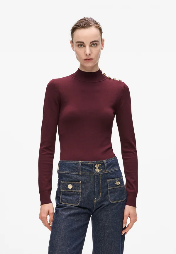 BUTTON MOCK NECK - Strickpullover - windsor burgundy