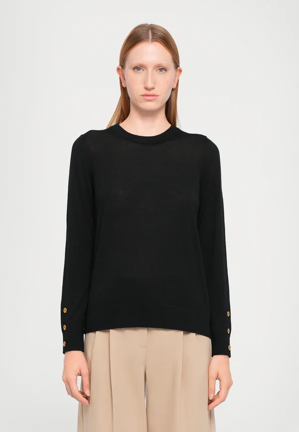 BUTTON SLEEVE - Strickpullover - black