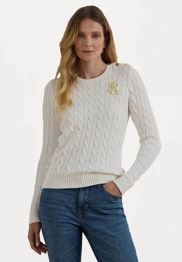 BUTTON TRIM CABLE KNIT - Strickpullover - mascarpone cream