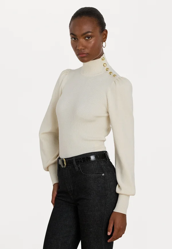 BUTTON-TRIM MOCKNECK JUMPER - Strickpullover - mascarpone cream