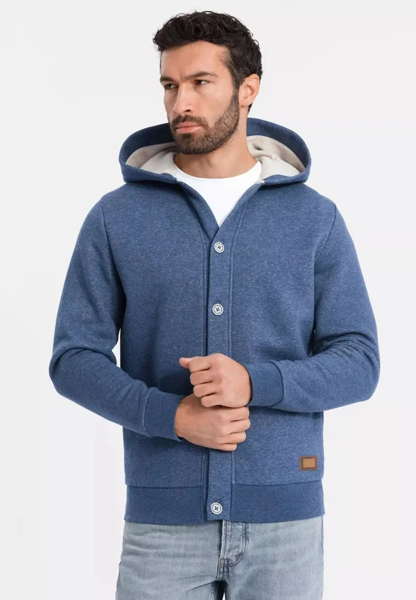 BUTTON UP HOODIE - Strickjacke - navy melange