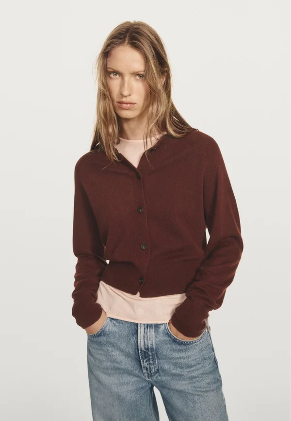 BUTTONED LONG SLEEVE WITH CREW NECK - Strickjacke - bordeaux