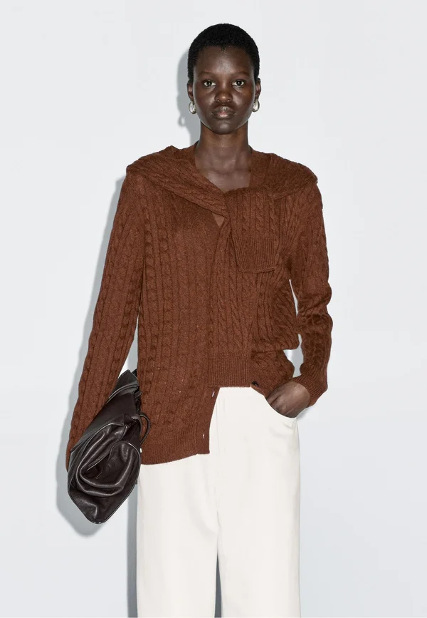 BUTTONED LONG SLEEVE WITH  - Strickjacke - brown