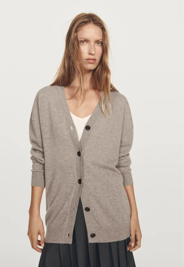 BUTTONED OVERSIZE WITH V-NECK - Strickjacke - mottled brown