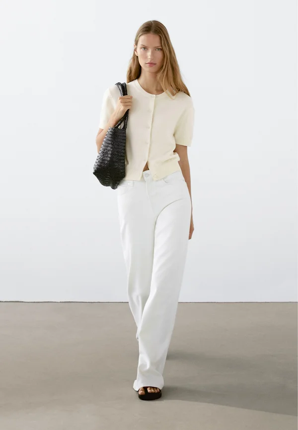 BUTTONED SHORT SLEEVE - Strickjacke - mottled beige