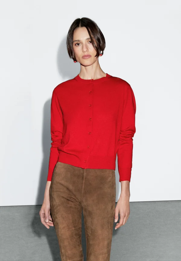 BUTTONED WITH CREW NECK - Strickjacke - red