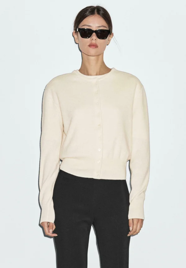 BUTTONED WITH CREW NECK - Strickjacke - yellow
