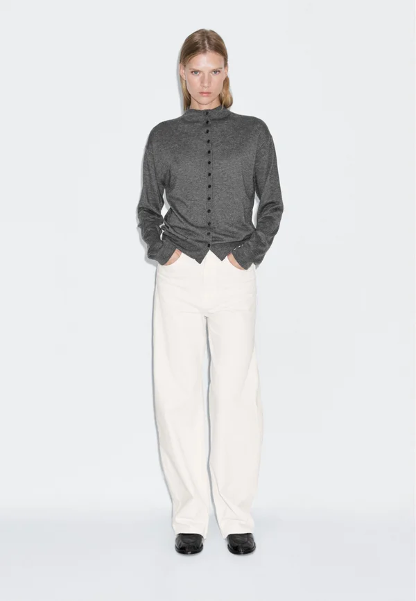 BUTTONED WITH MOCK TURTLENECK - Strickjacke - dark grey