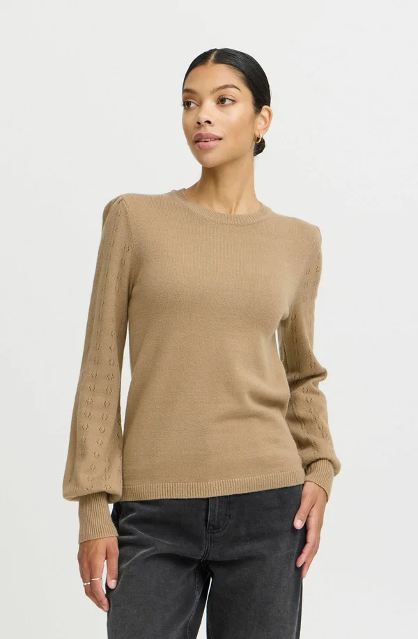 BYNONINA POINTELLE JUMPER - Strickpullover - sepia tint melange