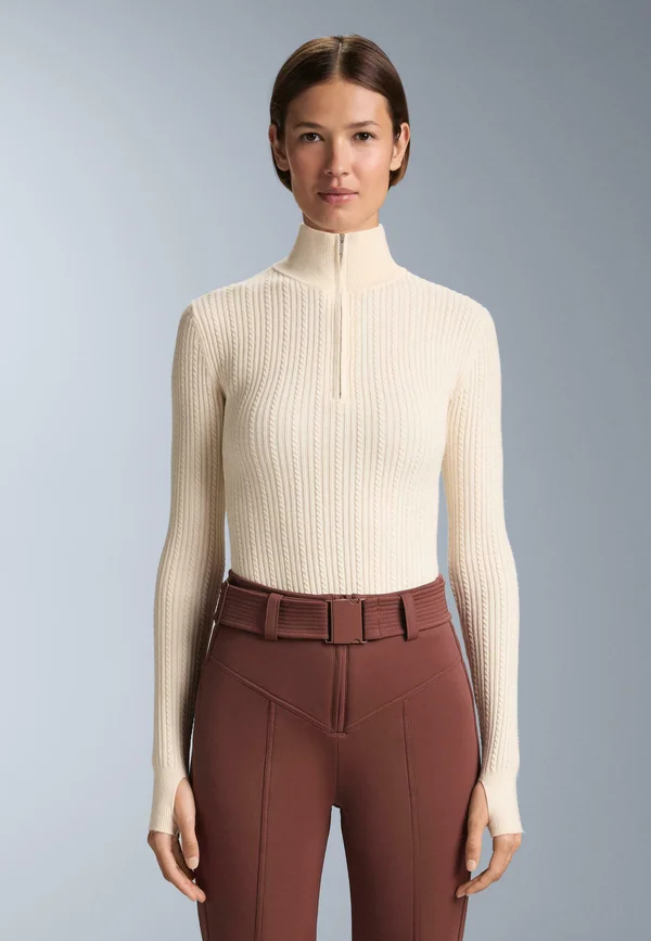 CABLE BASE LAYER WITH HALF ZIP - Strickpullover - stone