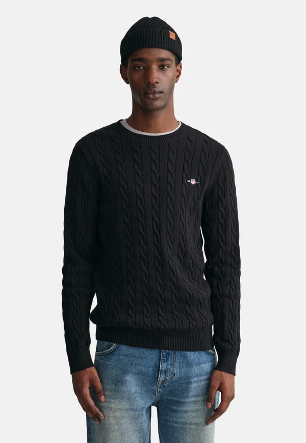 CABLE C NECK - Strickpullover - black