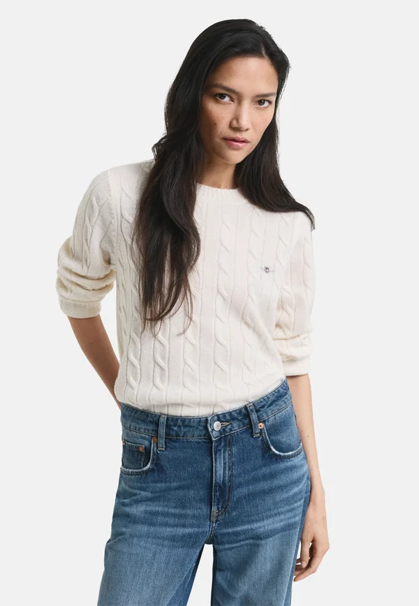 CABLE C-NECK - Strickpullover - cream