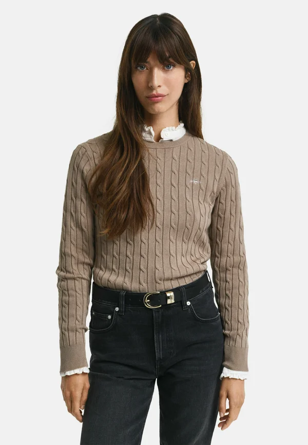 CABLE C NECK - Strickpullover - taupe beige