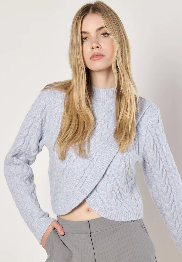 CABLE CROPPED WRAP  - Strickpullover - blue