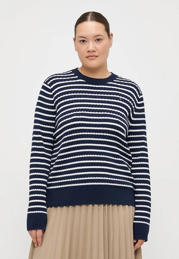 CABLE FINE - Strickpullover - dark night navy/ivory
