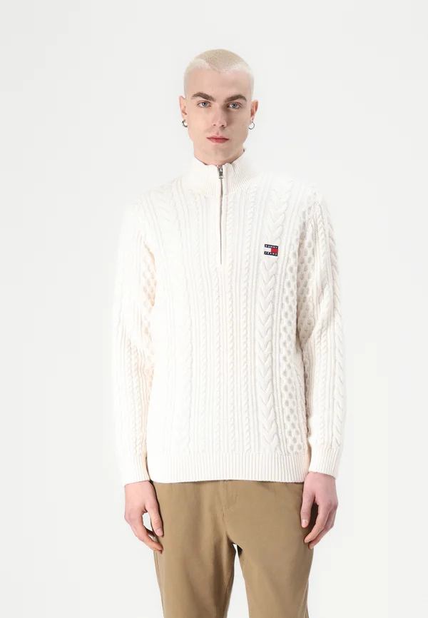 CABLE FLAG ZIP - Strickpullover - ancient white