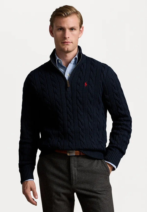 CABLE KNIT COTTON QUARTER ZIP SWEATER - Strickpullover - hunter navy